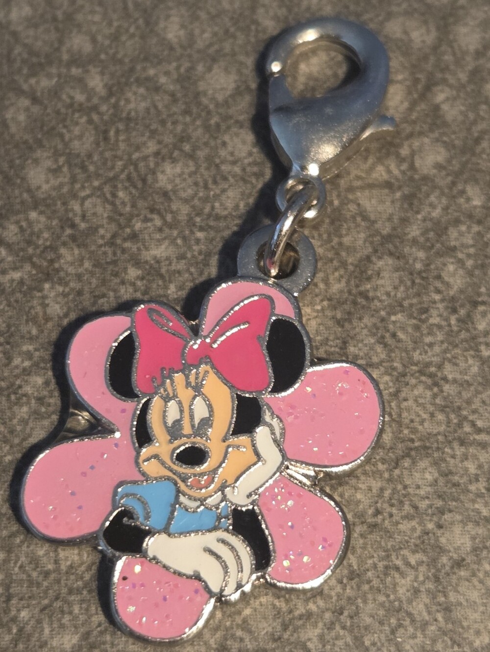 Official Disney World Pink Enamel Minnie Mouse Flower Shaped Clip On Charm